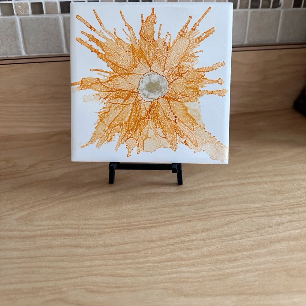Hand crafted original alcohol ink painting on ceramic tile